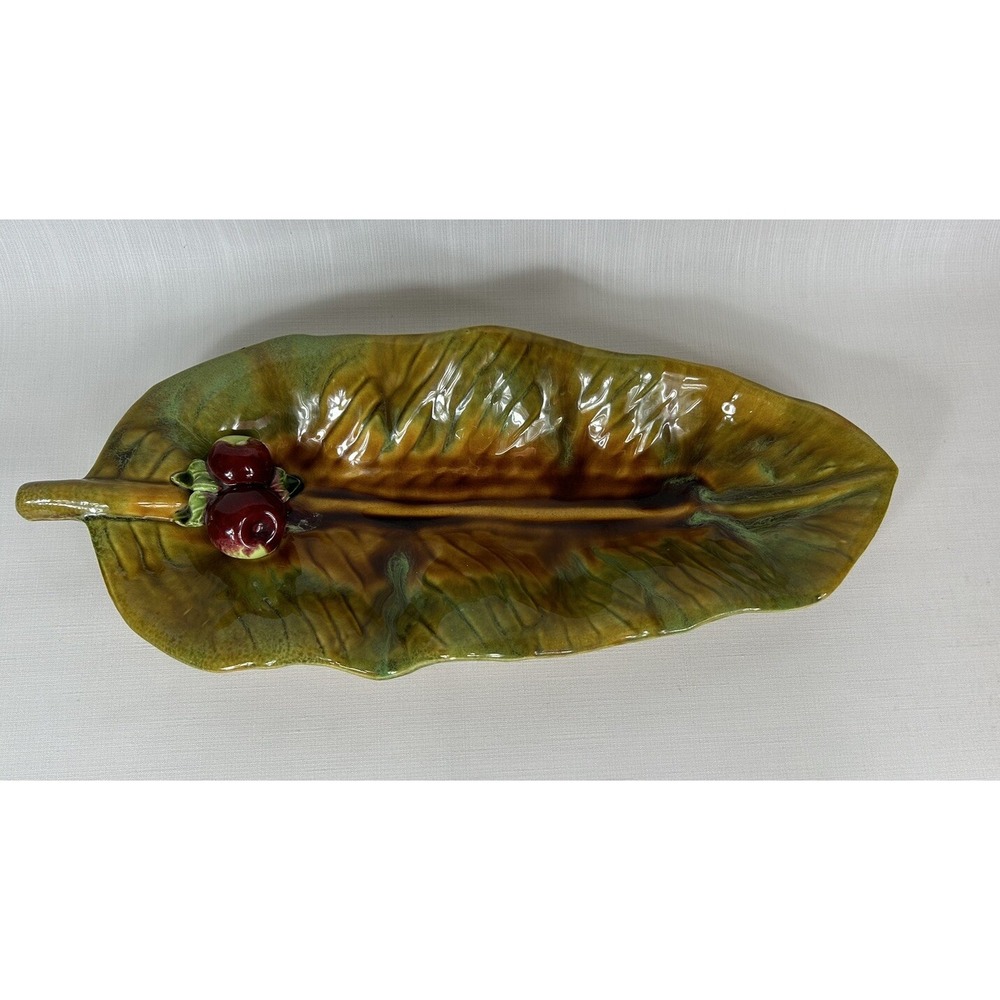 Vintage Wade of California Art Pottery Leaf w/ Apples‎ Platter - Drip Glaze
